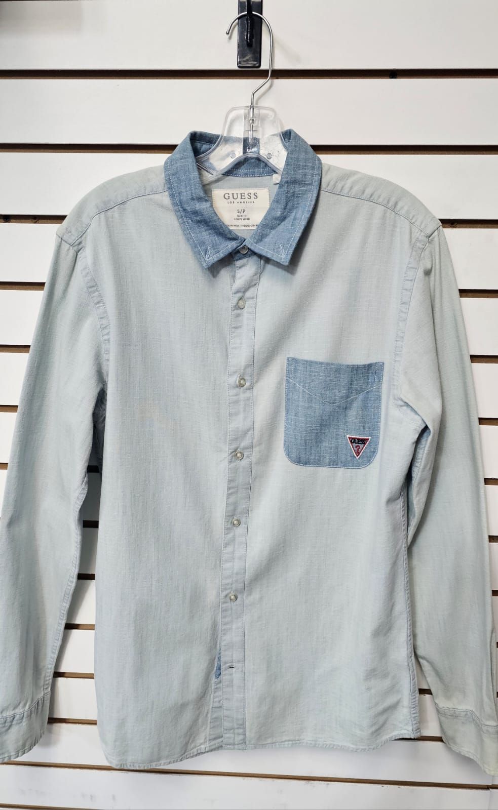 GUESS Color-Block Denim Button-Up Shirt Size: S SKU: 7G8H009
