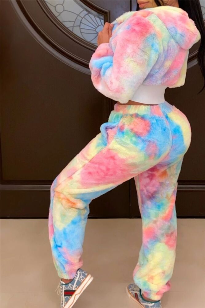 Tie-dye Printed Velvet Loose Fit Jogger Set Size: M SKU: N879012