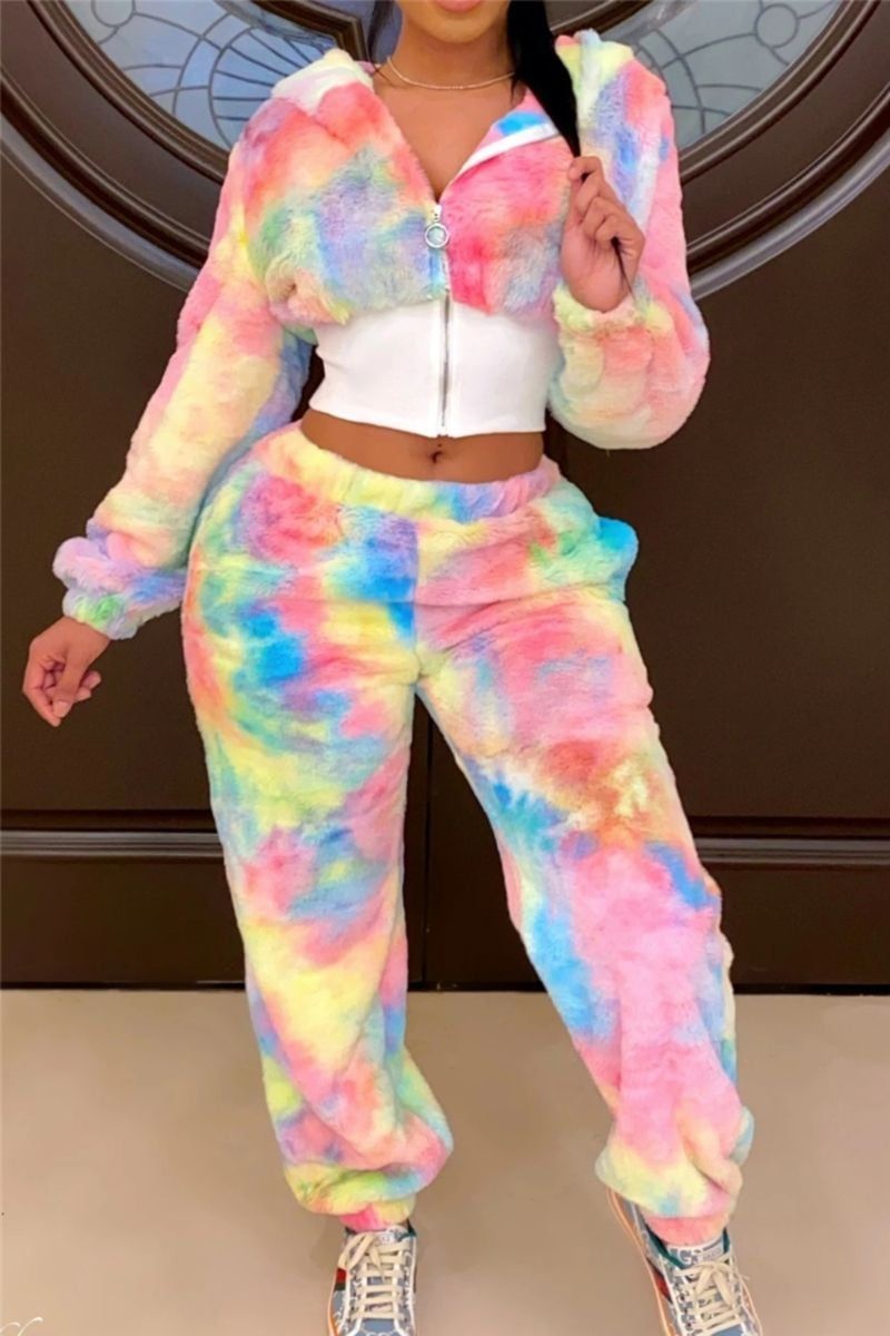 Tie-dye Printed Velvet Loose Fit Jogger Set Size: M SKU: N879012