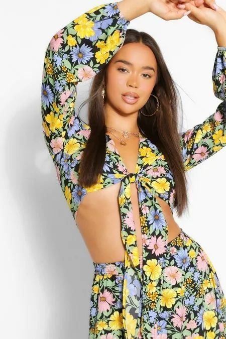 Floral Tie Front Top/Maxi Skirt Matching Set Size: S SKU: 76M8712