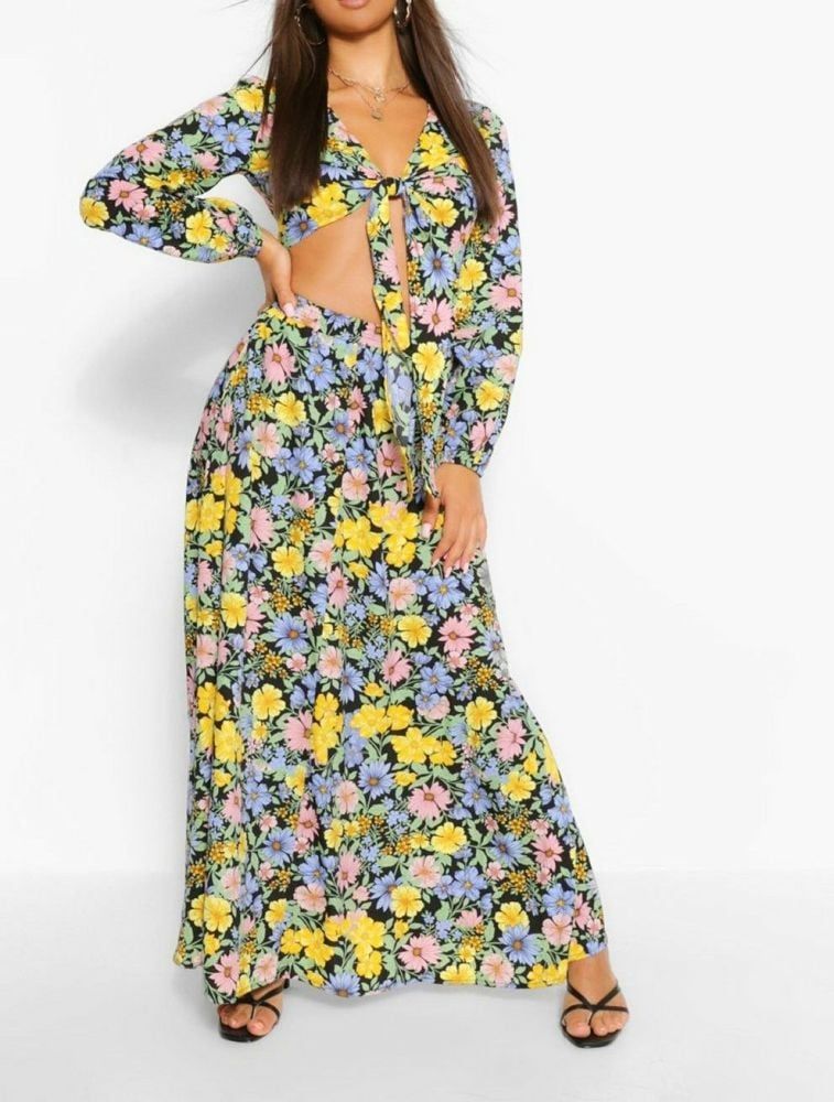 Floral Tie Front Top/Maxi Skirt Matching Set Size: S SKU: 76M8712