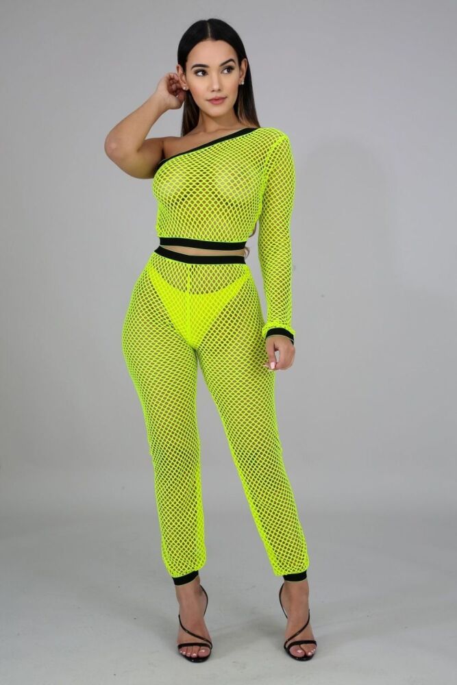 Neon Yellow Fish Net Jogger Set Size: L SKU: LM7U657