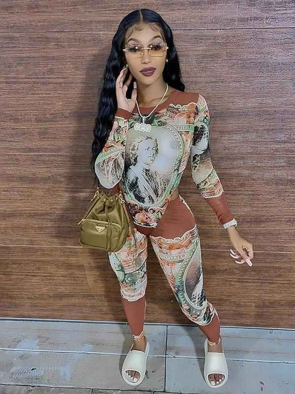 Retro Printing Stretch Legging Set Size: S SKU: U879633