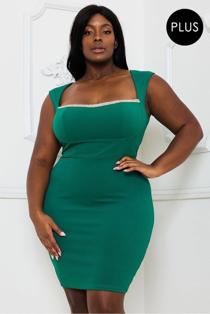 Ivy Green Rhinestone Strap On Bust Mini Dress SKU: G089802