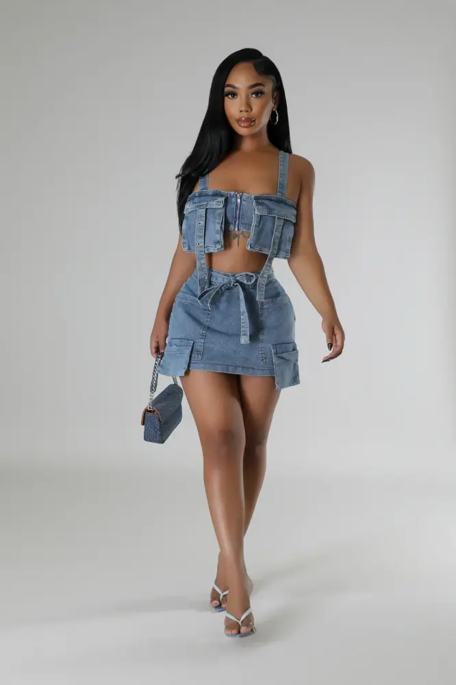 Denim Non-Stretch High-waisted Skirt Set SKU: U013241