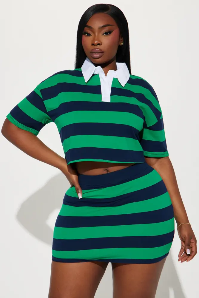 Green Hunter Striped Polo Skirt Set SKU: 7U89B22