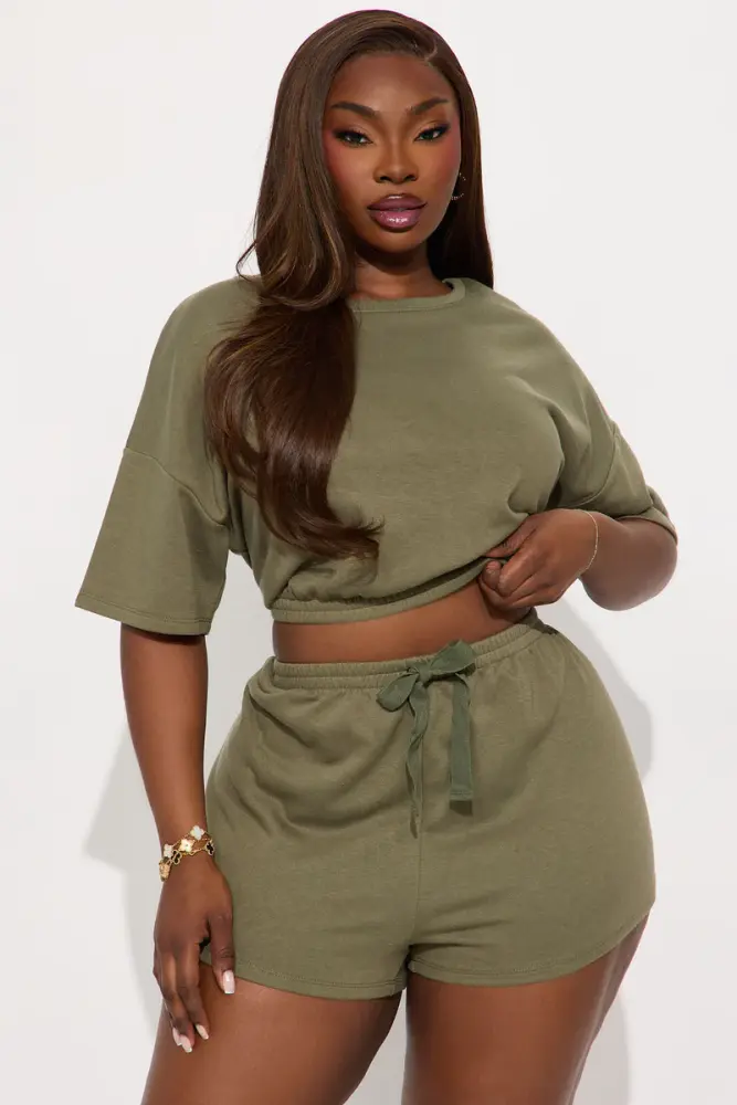 Olive Green Going Along Short Set SKU: H768790 Size: L