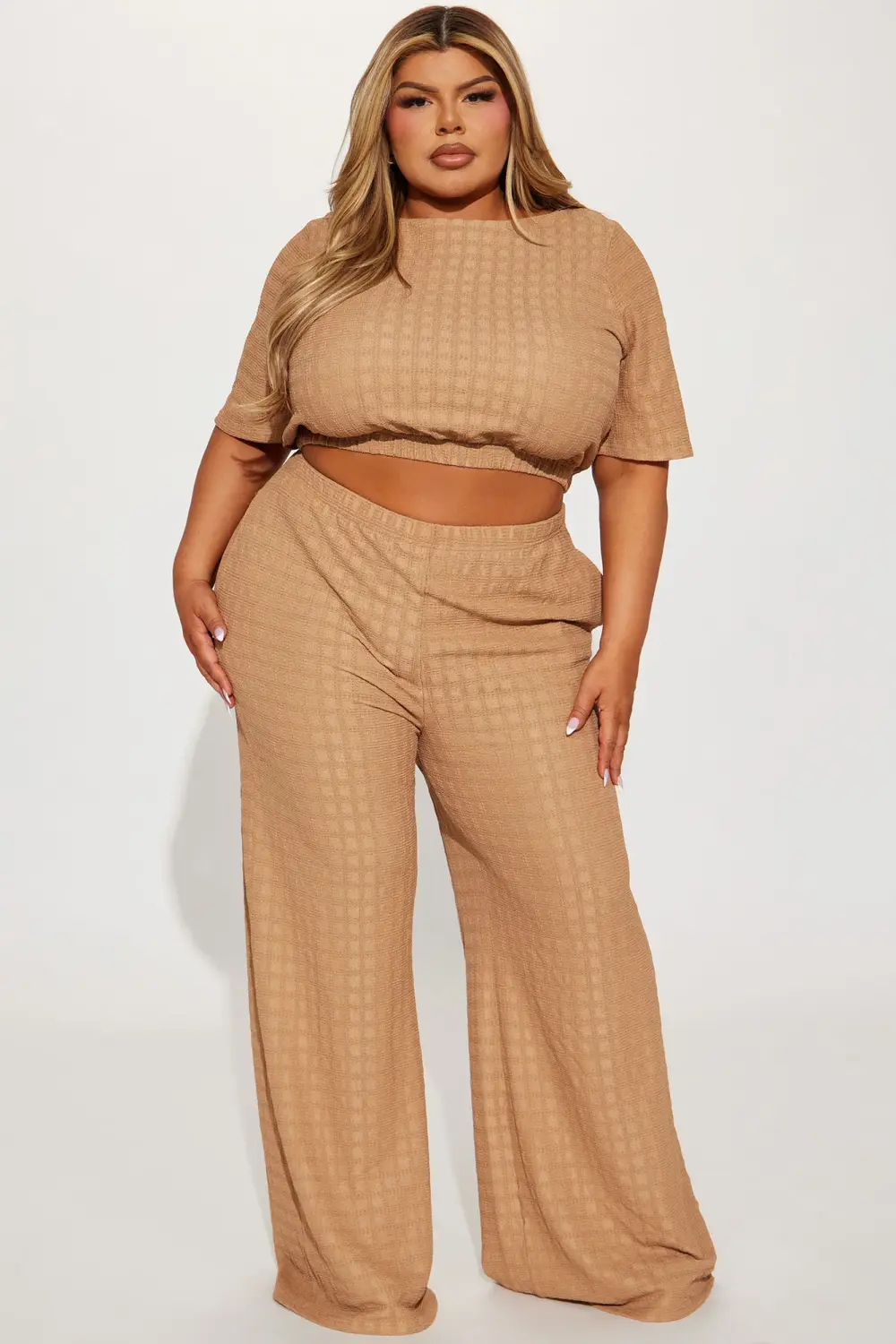 Taupe Day Plans Textured Pant Set Size: L SKU: 44879112