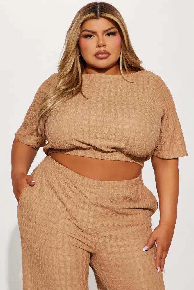 Taupe Day Plans Textured Pant Set Size: L SKU: 44879112