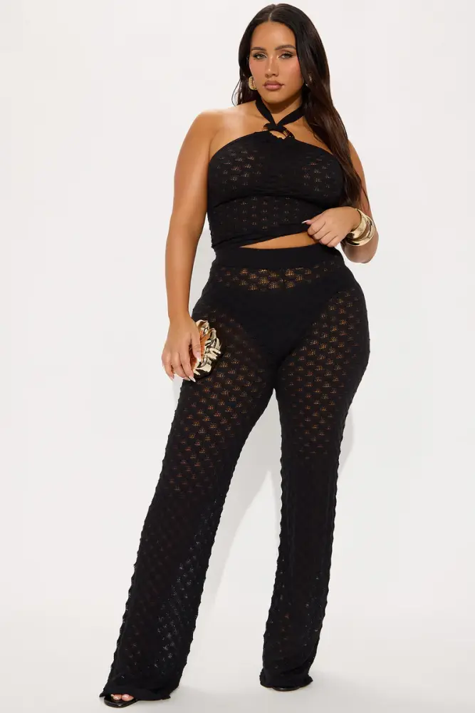 Black Textured Pant Set: XS SKU: 5672W45