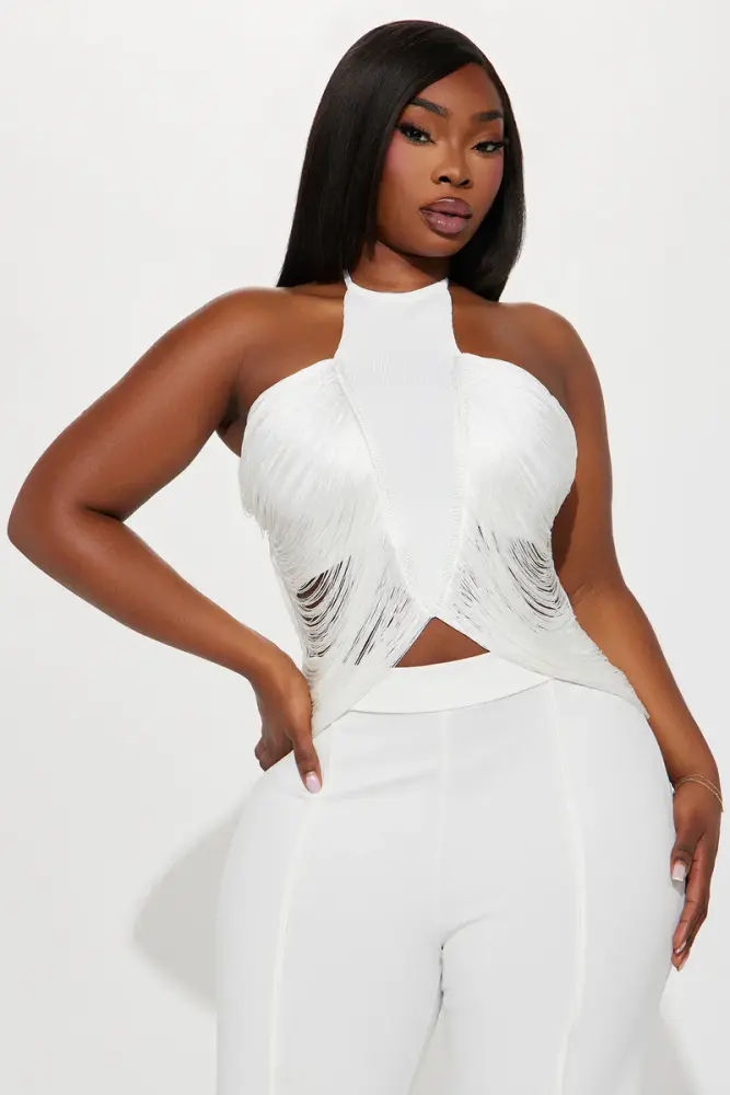 White Bandage Fringe Halter Top SKU: 56772B1