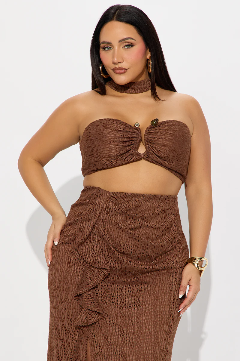 Savanna Escape Crochet Brown Maxi Skirt Set Size: 3XL SKU: 768G009