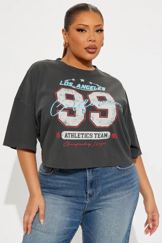 Black Wash 99 California Team Washed Cropped Tee Size: 2XL SKU: 768GH56