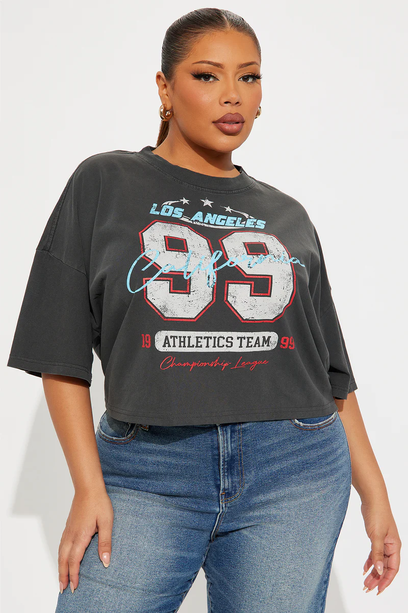 Black Wash 99 California Team Washed Cropped Tee Size: 2XL SKU: 768GH56