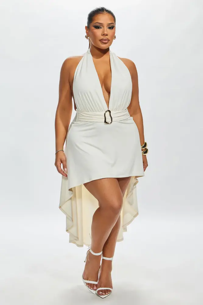 Cream Harper High Low Mini Dress Size: 3XL SKU: F089834