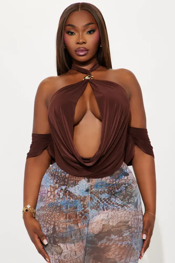 Chocolate Y Neck Backless Halter Top SKU: 78Y98011