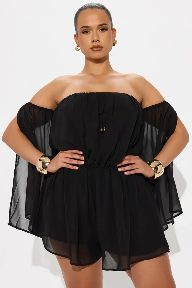 Black Chiffon Non-Stretch Romper Size: XS SKU: 768H67H