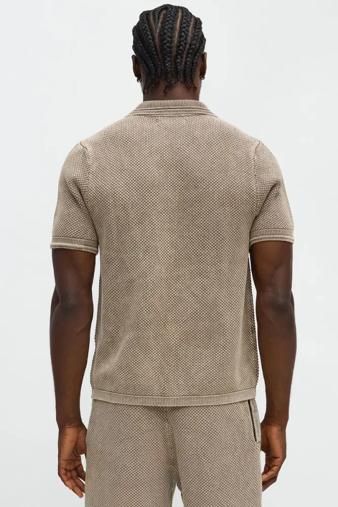 Brown Washed Short Sleeve Button Up Shirt SKU: Y987911