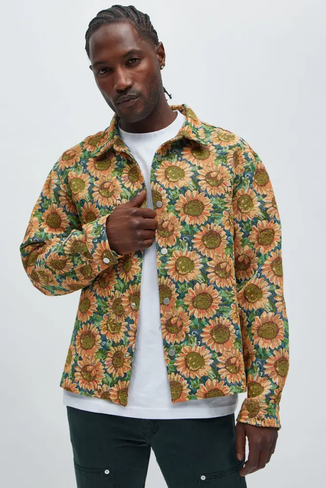 Sunflower Print Button Up Shirt Multi Color SKU: C7689C1