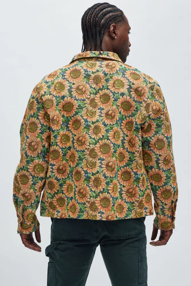 Sunflower Print Button Up Shirt Multi Color SKU: C7689C1