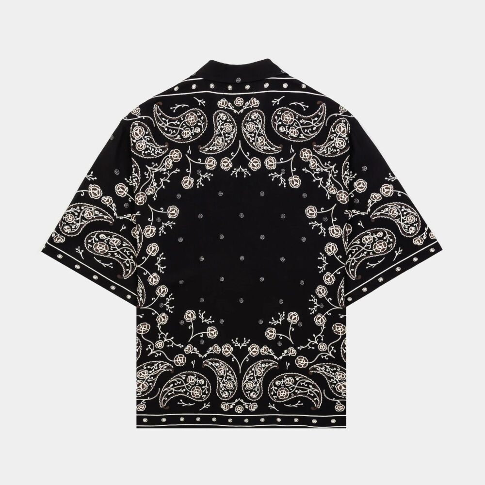 Black Paisley Rayon Button Up Short Sleeve Shirt SKU: T0807S4