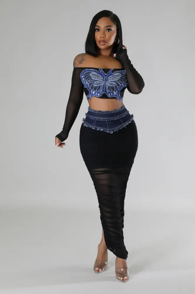 Butterfly Effect Off Shoulder Skirt Set SKU#865687