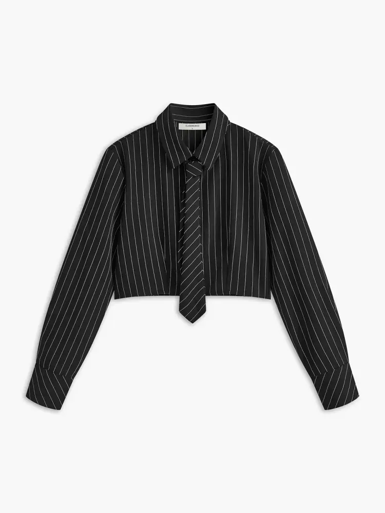 Black Pinstripe Crop 2Pc Off The Handle Top SKU: 6573320