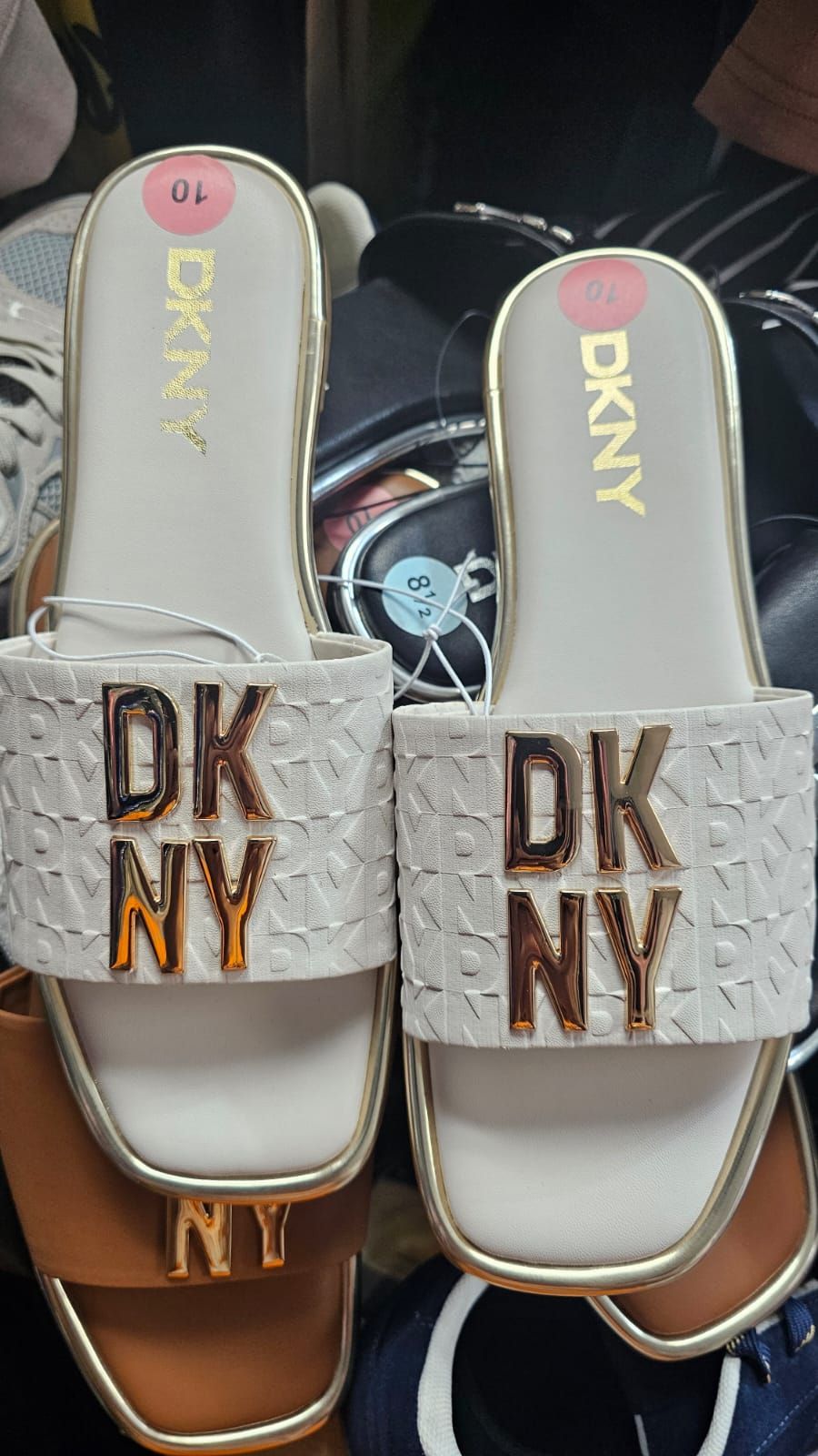 DKNY Cream White Gold Logo Sandal SKU: 6578U76