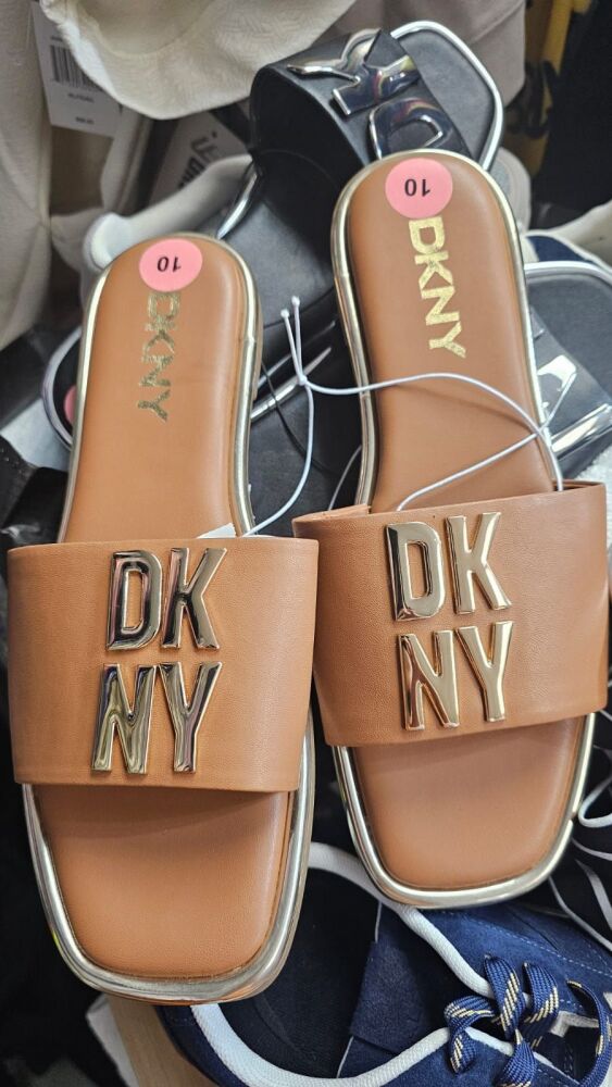 DKNY Brown Gold Logo Sandal SKU: 6578U73