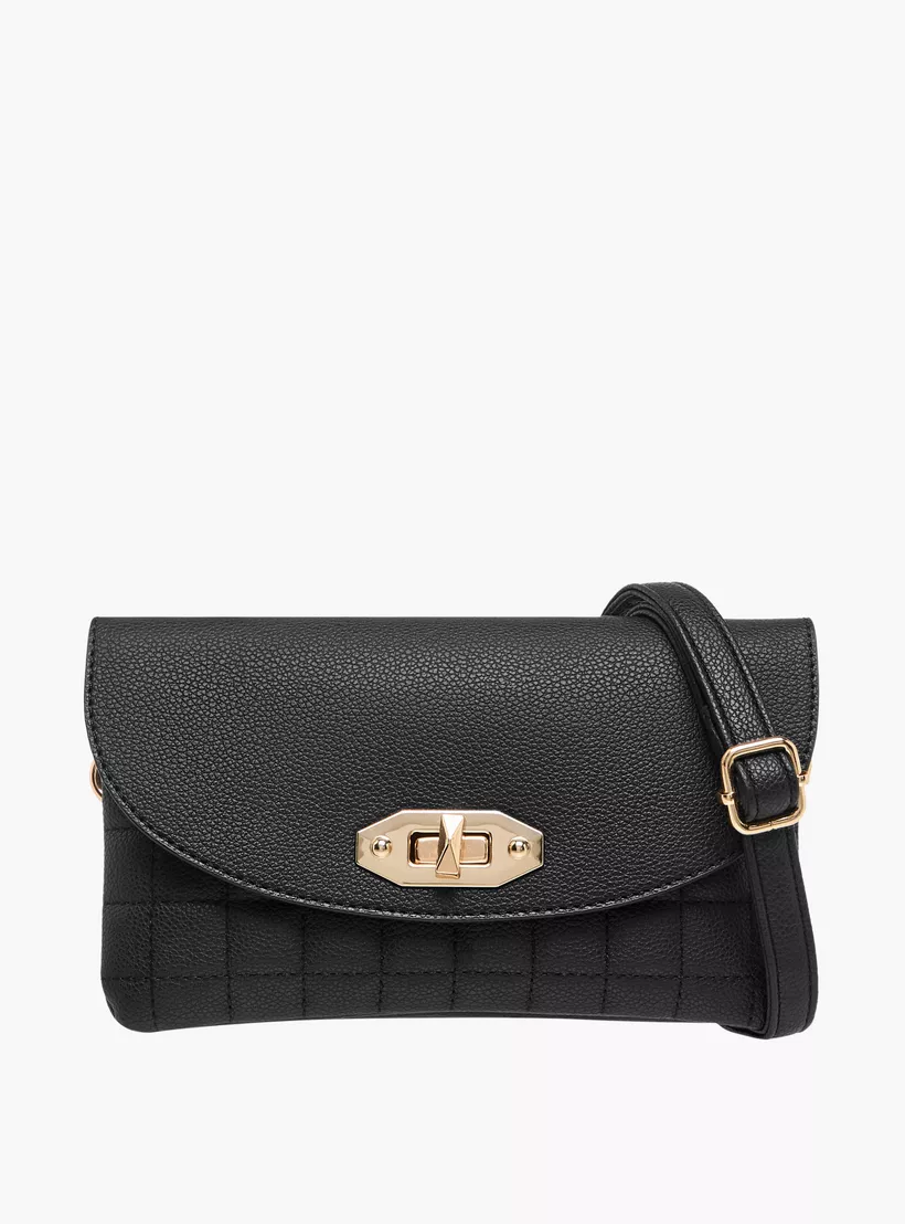 Black Quilted Crossbody Bag with Detachable Strap SKU: T7686T1