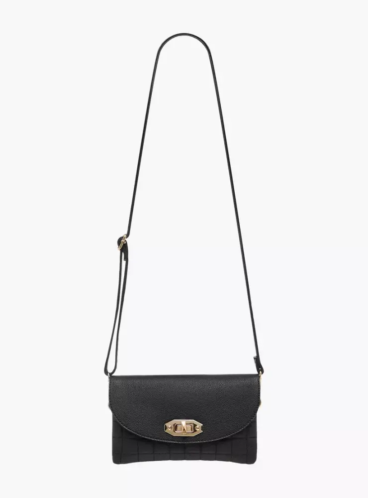 Black Quilted Crossbody Bag with Detachable Strap SKU: T7686T1