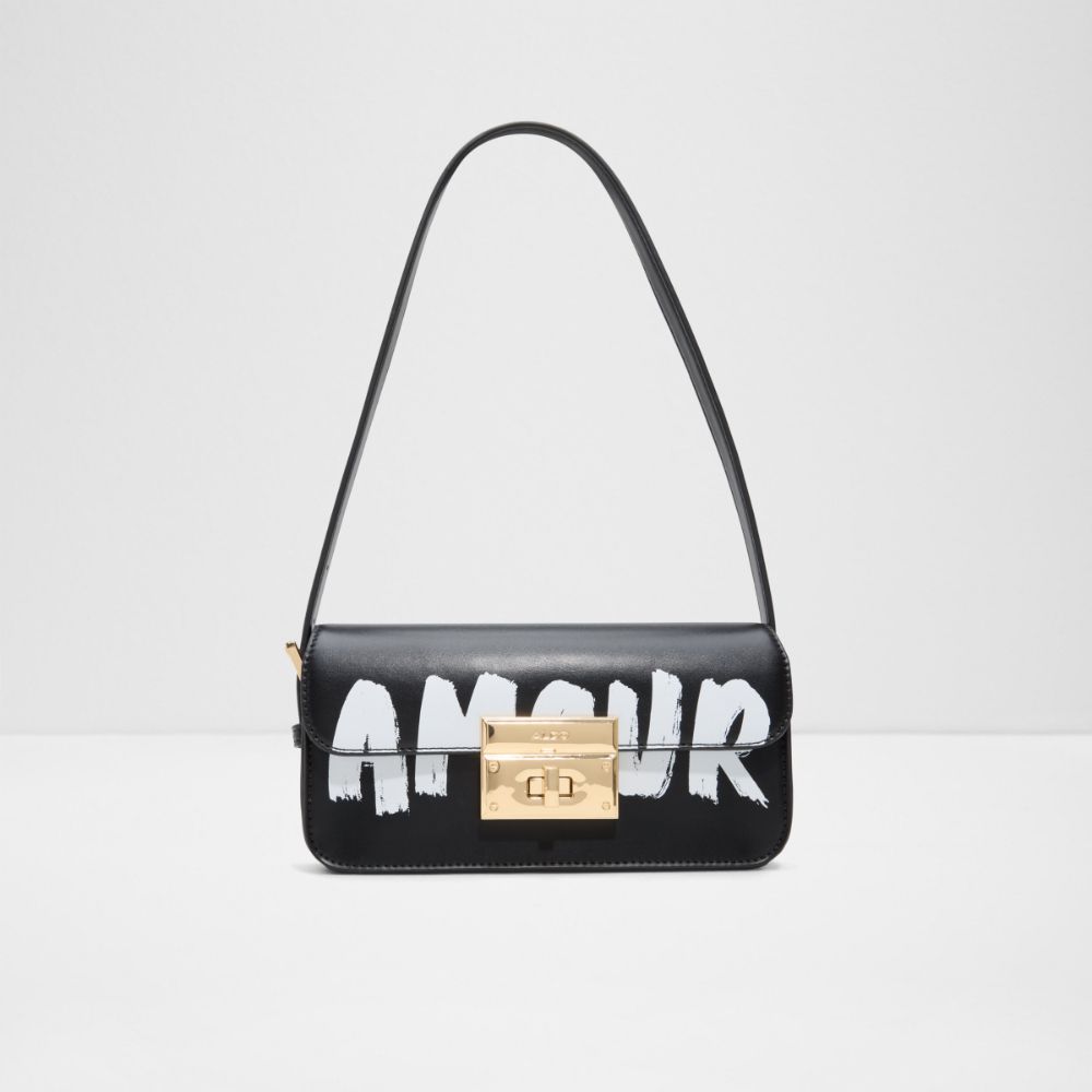Aldo Amour Black Gold Trim Shoulder Bag SKU: N768601