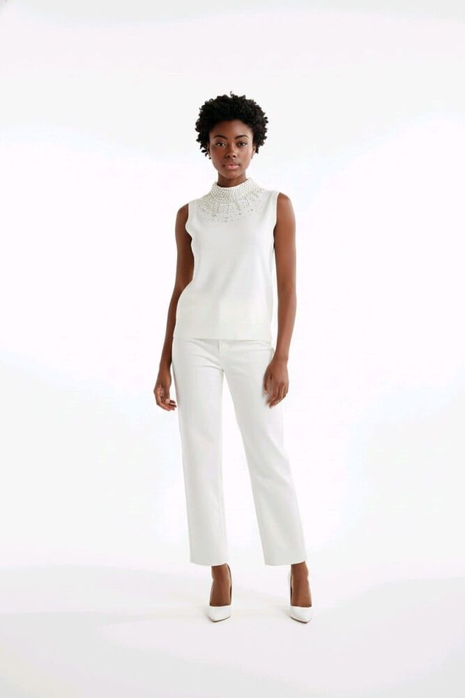 Ivory Pearl Mock Neck Sleeveless Sweater Top SKU: N879701