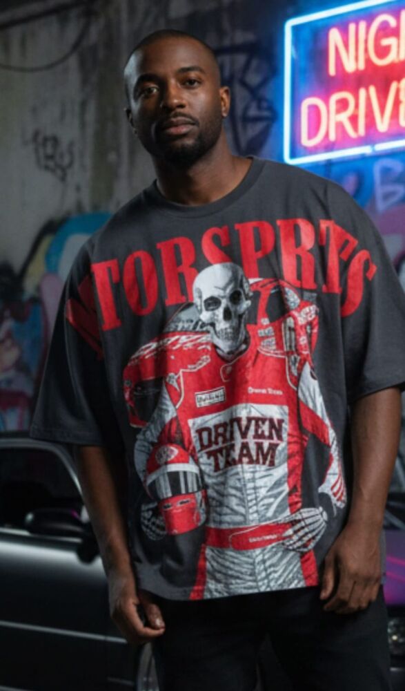 Oversized Motor Sports Red Graphics T-shirt SKU: 76851123