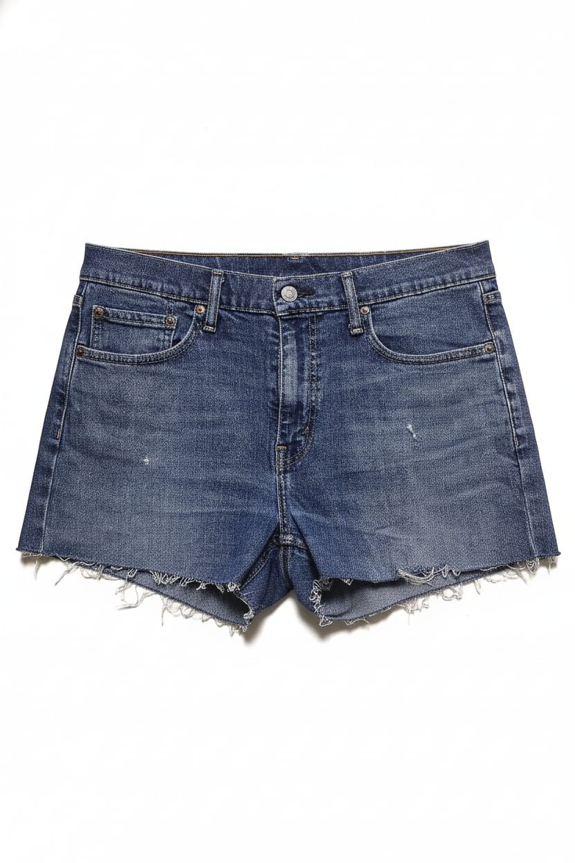 Dark Wash Frayed Hem Denim Shorts Size: 12 SKU: 4F35621