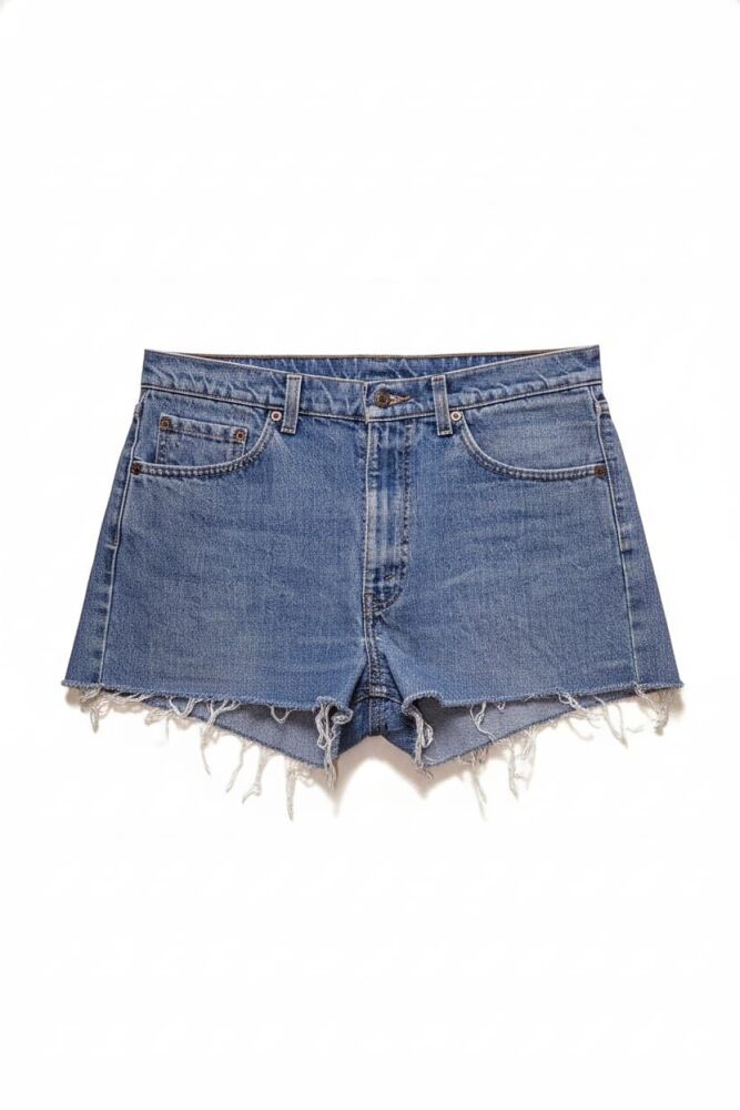 Light Wash Frayed Hem High-Waisted Denim Shorts Size: 12 SKU: 6122301