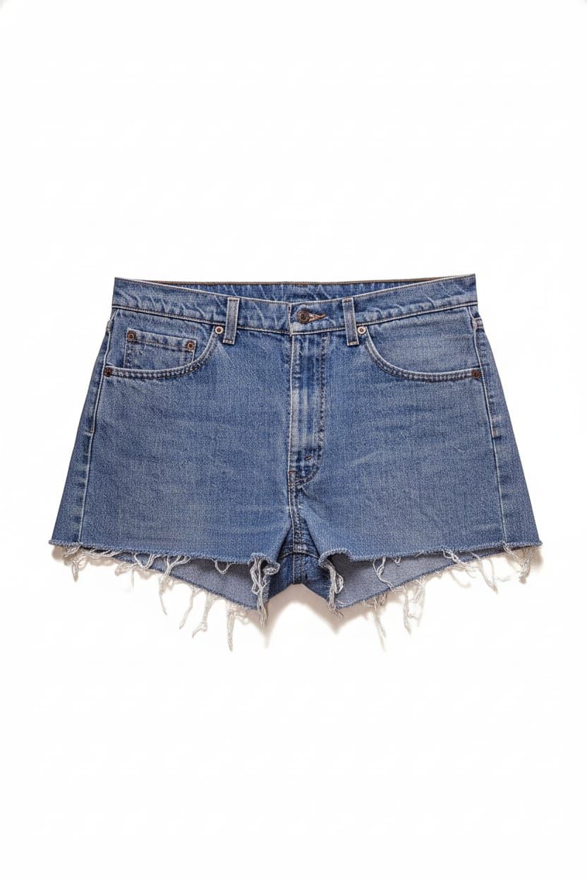 Light Wash Frayed Hem High-Waisted Denim Shorts Size: 12 SKU: 6122301