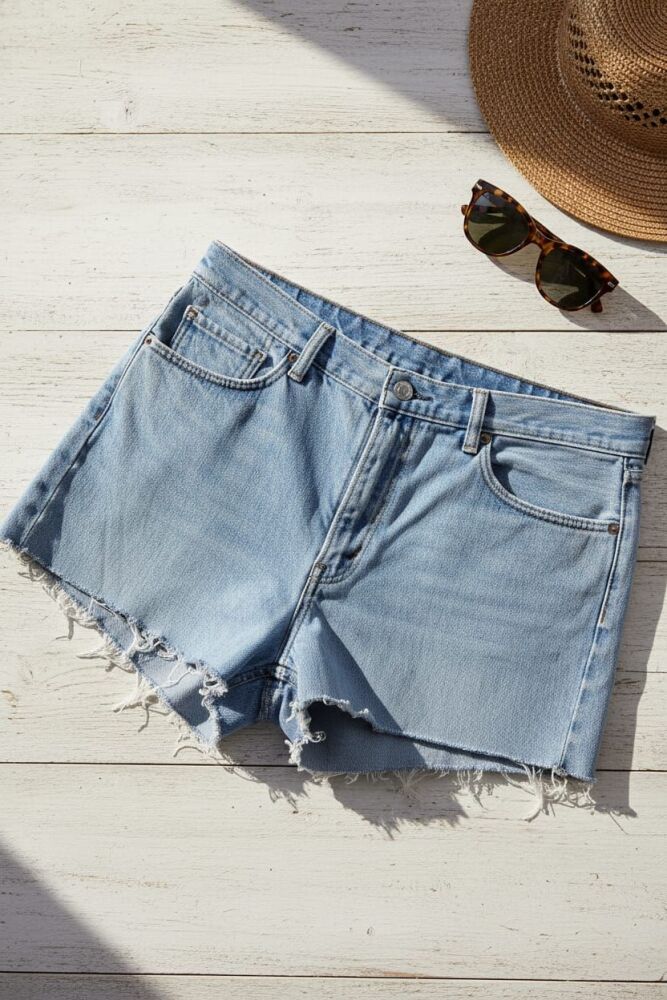 Vintage Light Wash Raw Hem Denim Shorts Size: 1XL SKU: 6768591