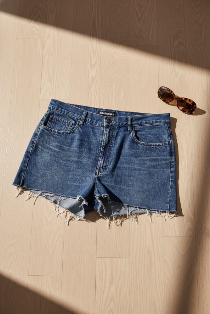 Blue High-Waisted Distressed Denim Shorts Size: L SKU: N789601