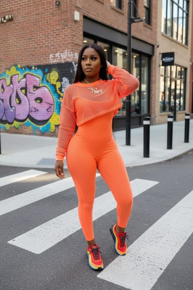 Mesh Top/Stretch Jumpsuit Two-piece Set Size: ML SKU: 0990113