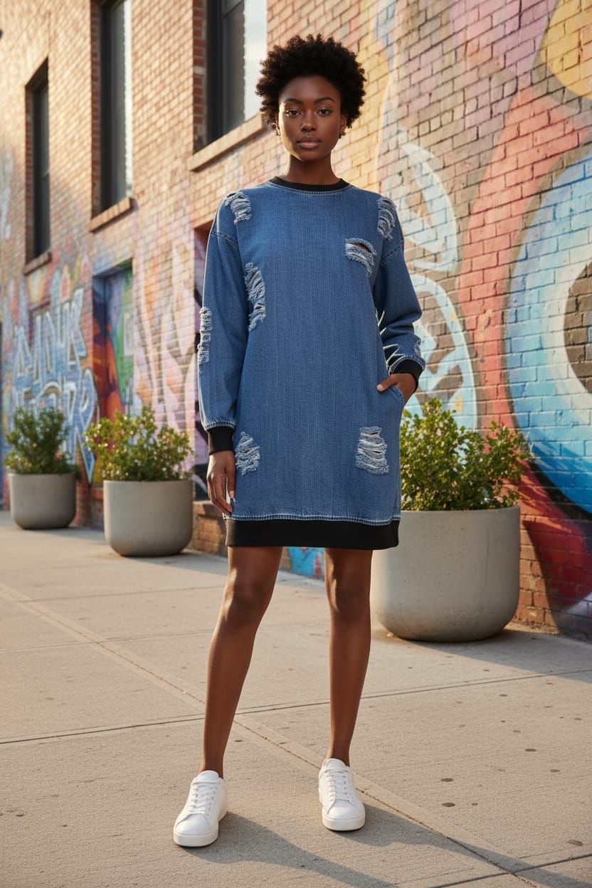 Distressed Details Denim Dress Size: S SKU: 4536000