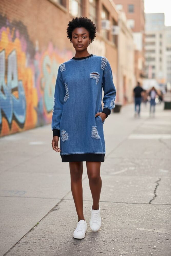 Distressed Details Denim Dress Size: S SKU: 4536000