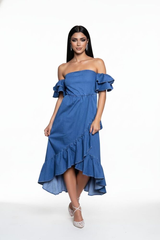 A023 OTS Ruffle Denim Dress Size: S