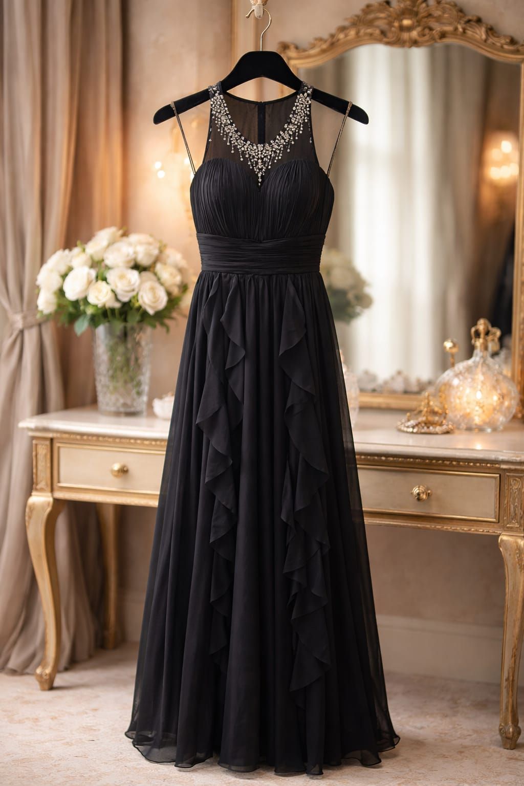 Black Chiffon Long Gown Size: S SKU: 4272150