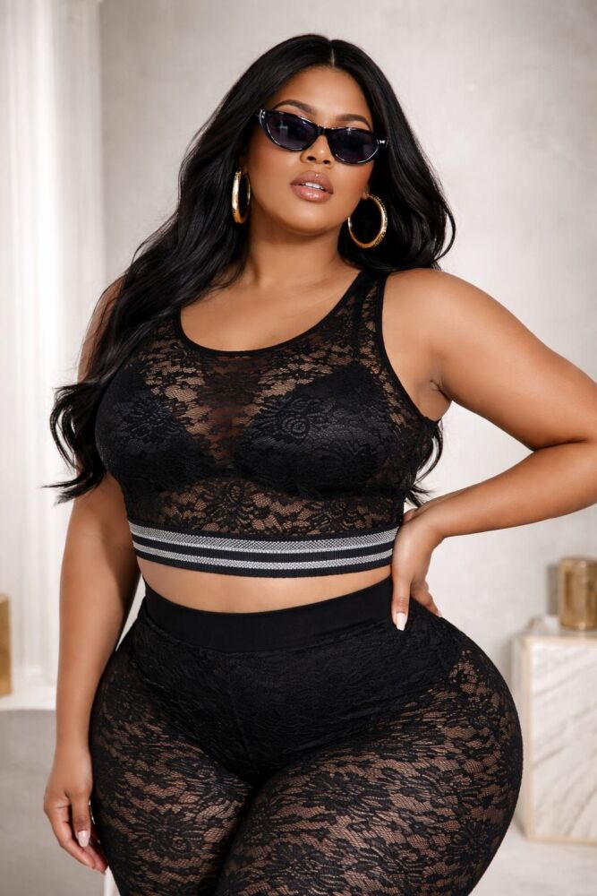 Black Midnight Lace Sports Crop Top Size: 2XL SKU: 6576811
