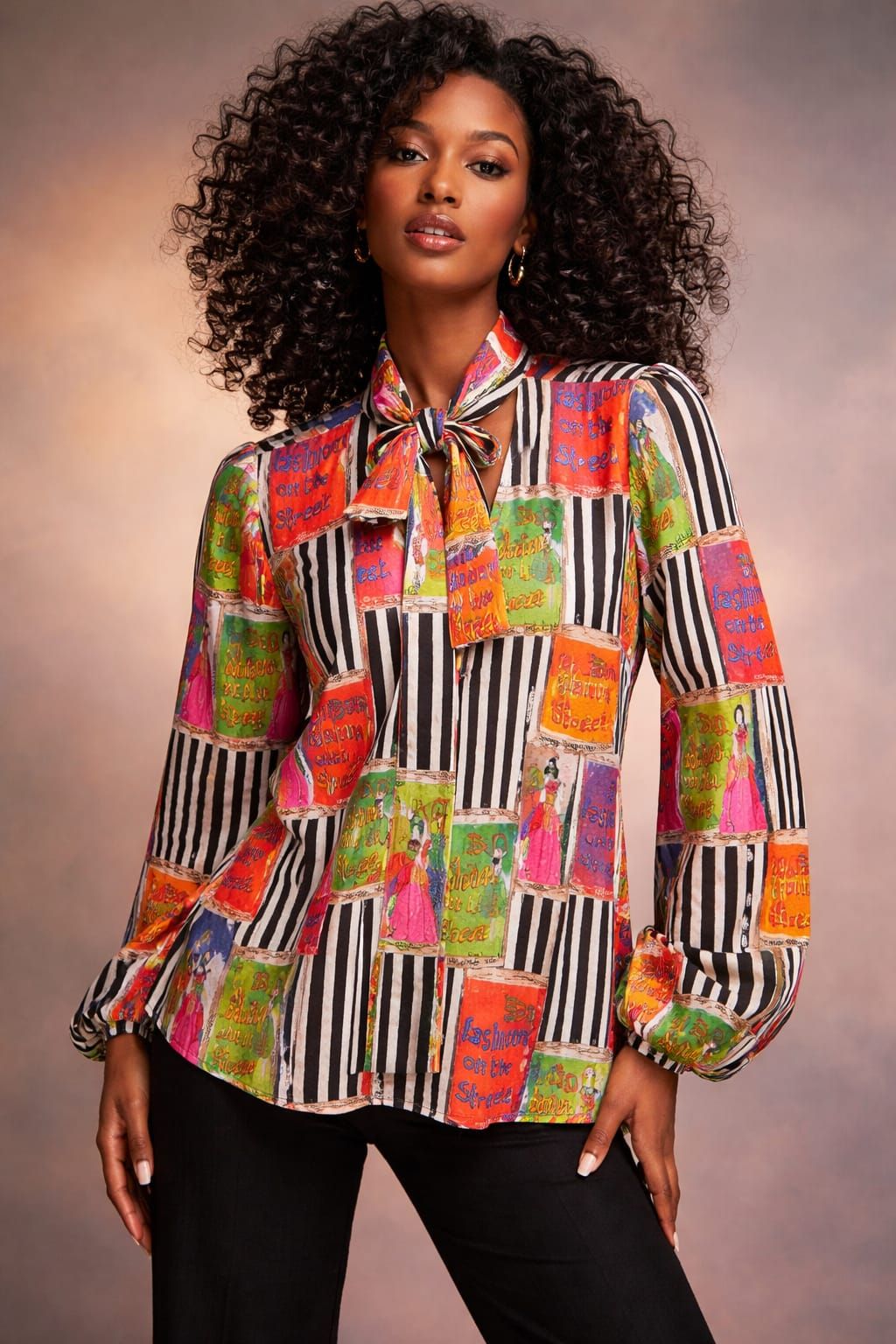 The Soho Art Tie-Neck Blouse Size: S SKU: 6516811