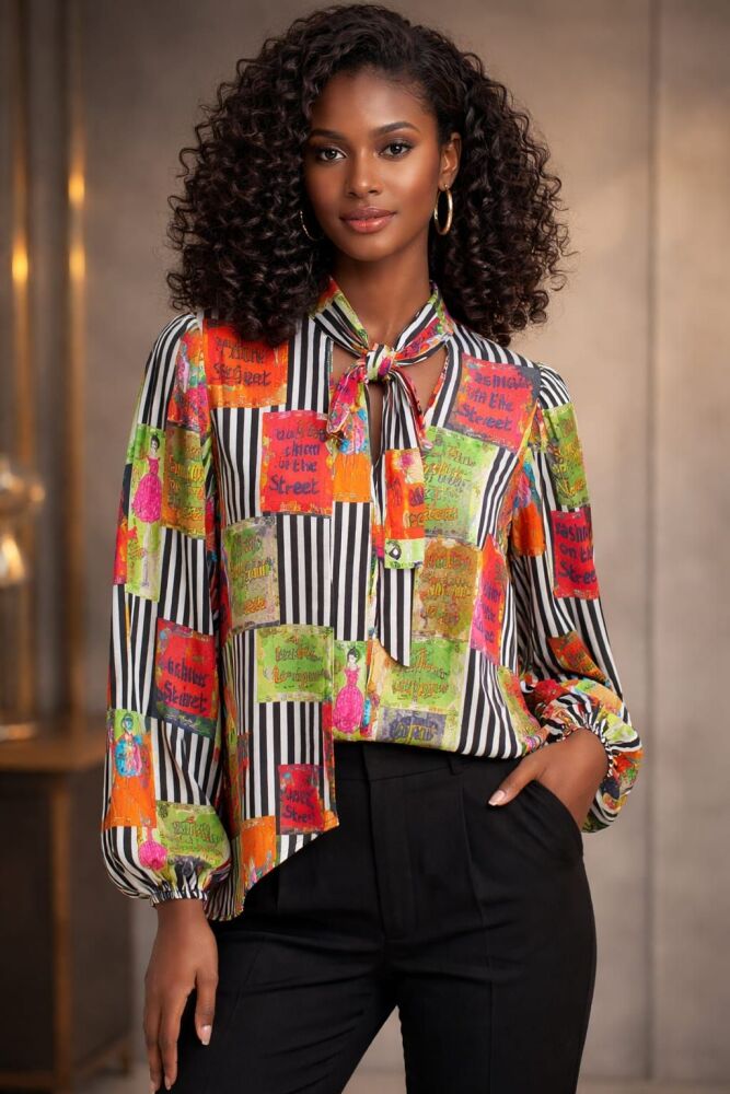 The Soho Art Tie-Neck Blouse Size: S SKU: 6516811