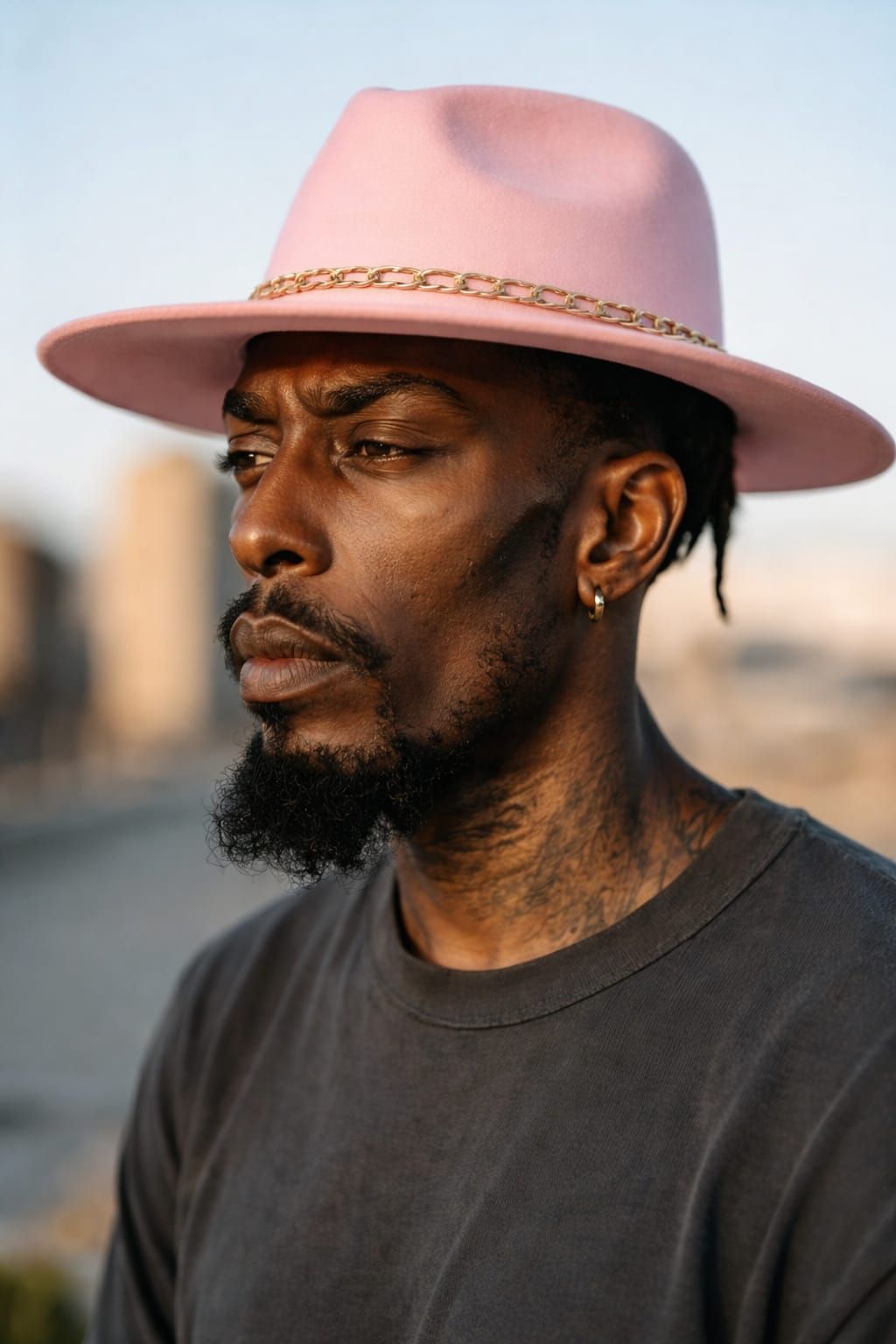 Pink Chain Decor Suede Top Fedora Hat