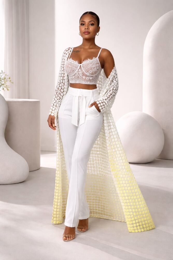 Yellow/White Pearl Floral Kimono Size: L SKU: 1107911