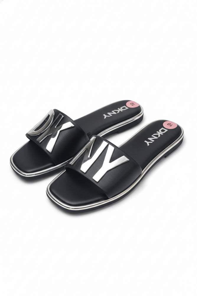 DKNY Black Logo Flat Sandal SKU: 6578U78